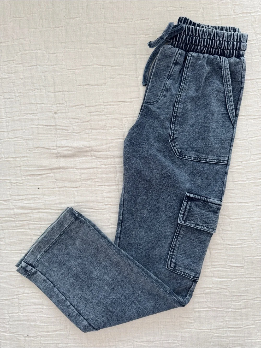Splendid NWT Girls 2 Pc Washed Hoodie Sweatshirt/Cargo Pant- Denim, Size 7